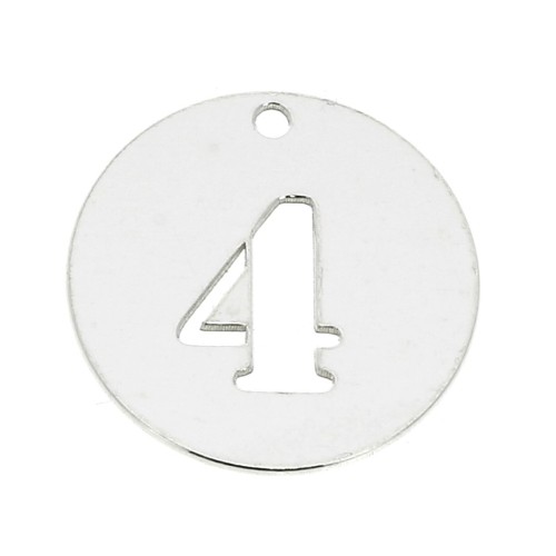 Dije redondo Cifra 4 - 12 mm de Plata Ley 925 espesor 0,4 mm x1